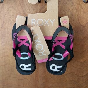 Roxy Bubbles II Toddler Flip Flops- Black and Pink